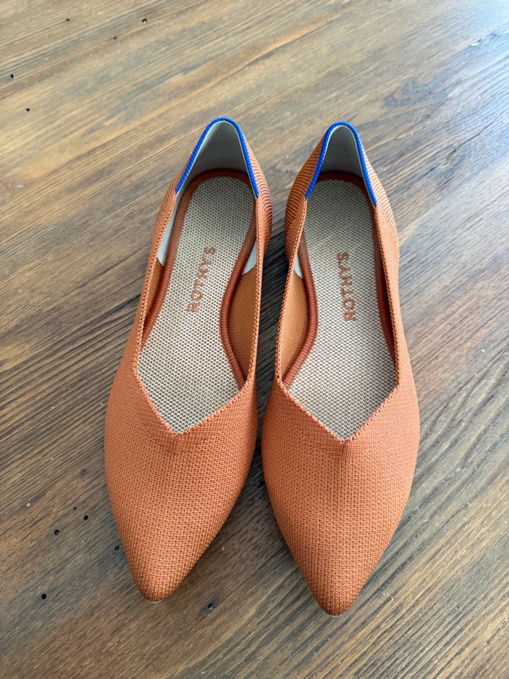 Rothy's Women's Slip-On Pointed Knit Flats in Rust